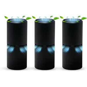 Small Ionic Air Purifier for  & Bedroom - Silent HEPA Filter - Covers 250 Sq Ft - Free Cleaner - Compact & Black Design - Pack of 3