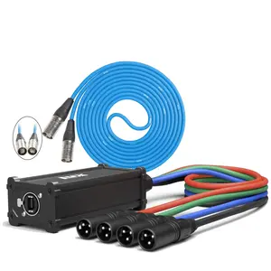 LyxPro XLR Audio and Lighting Snake 4 Channel 3 Pin Breakout (Male) with 20FT CAT6 Ethercon Sound Audio and Lighting RJ45 Cable -Blue