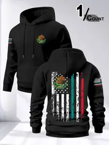 Men's Street Style Graphic Hoodie, Long Sleeve Loose-Fitting Casual Sweatshirt, Fall & Winter Layering, Daily Commute Outdoor Wear