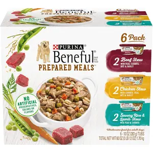 Purina Beneful High Protein, Gravy Wet Dog Food Variety Pack, Prepared Meals Stew - (Pack of 6) 10 oz. Tubs