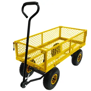 3 Cu. Ft. Heavy Duty Steel Mesh Utility Wagon,300 lbs Capacity with Removable Sides & 10" Pneumatic Tires - All-Terrain Yard/Garden Cart for Hauling Firewood, Soil, Feed (Yellow/Red/Black/Blue/Green)