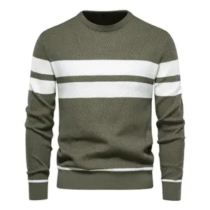 2025 New Autumn And Winter Men's Casual Striped Sweater Pullover Color-blocking Round Neck Knitted -Q