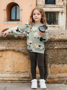 3D Girls Round Neck Sweatshirt with Sheep Pattern Print, Long Sleeve Hoodie for Autumn and Winter, Sweatshirt