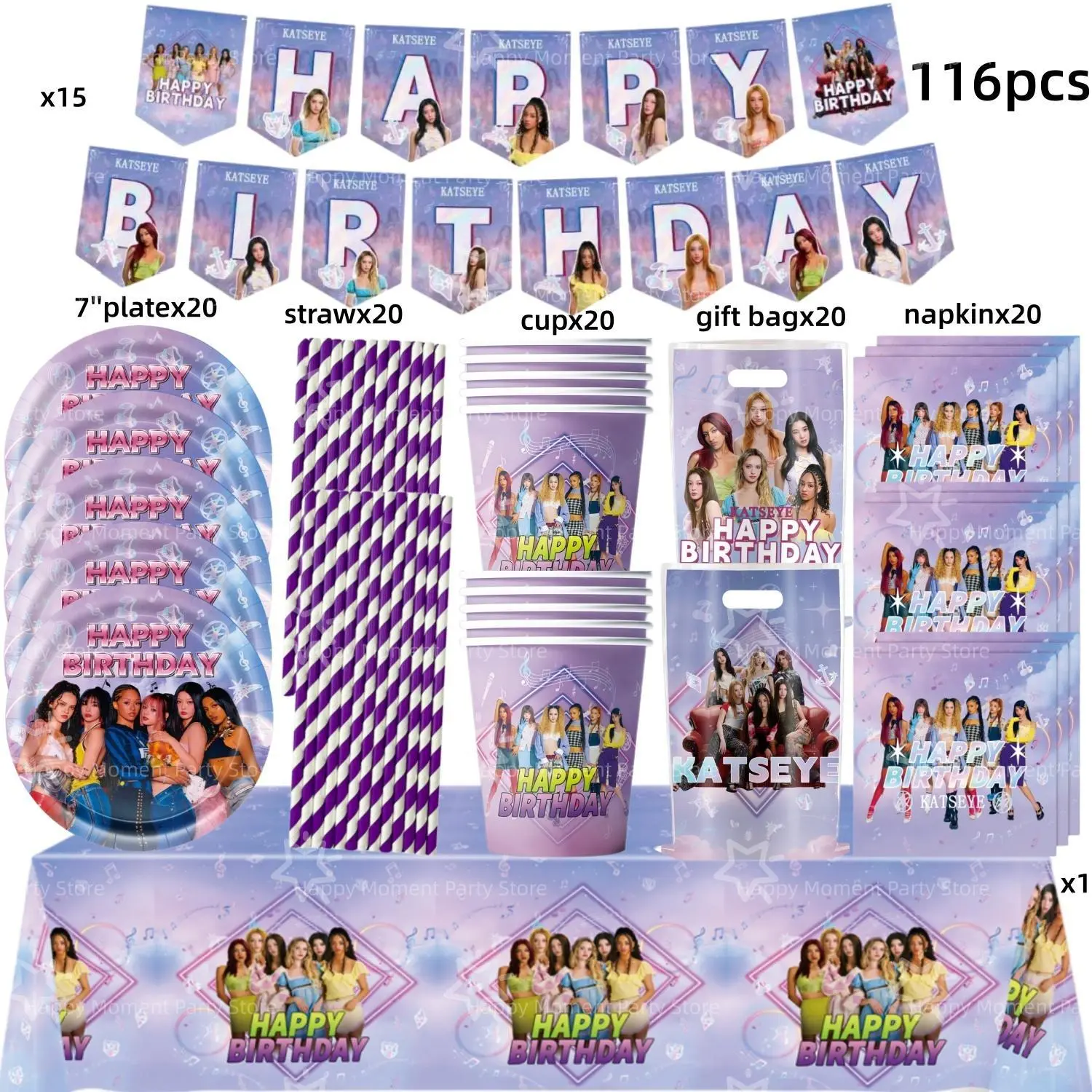 kpop katseye Birthday Decoration Party Tableware Tablecloth Cup Plate Napkin Bag Stickers Baby Shower kpop party favors Supplies kpop katseye Birthday Decoration Party Tableware Tablecloth Cup Plate Napkin Bag Stickers Baby Shower kpop party favors Supplies