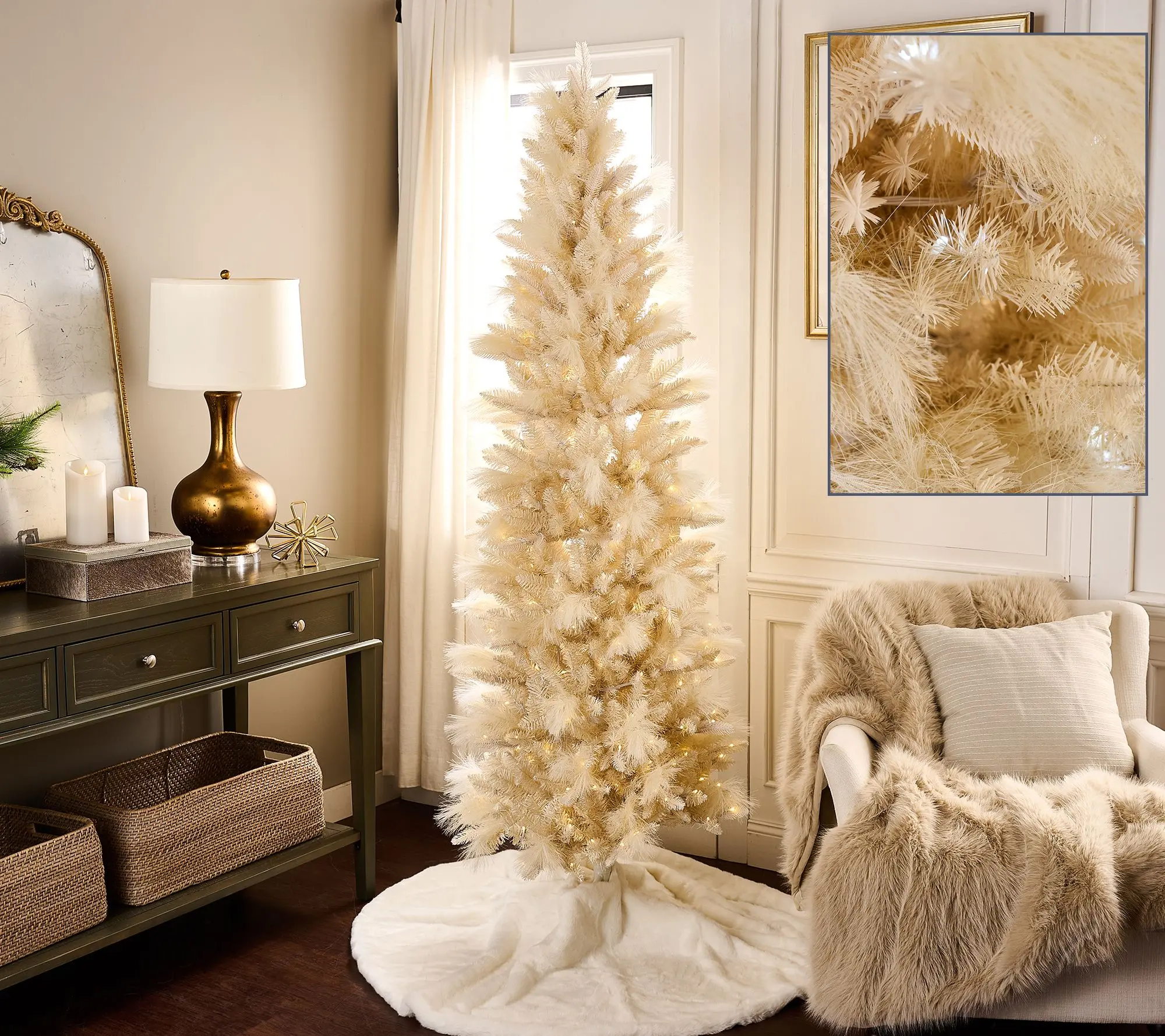 7' Illuminated Slim Tree with Pampas Accents by Kim Gravel