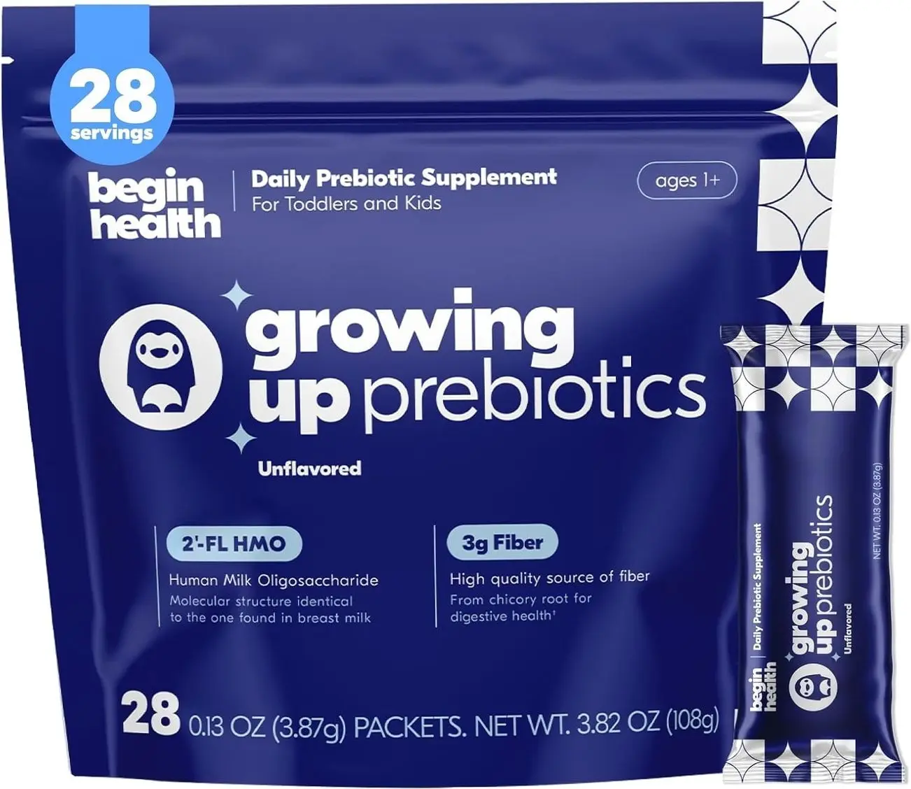 Begin Health Growing Up Prebiotics for Kids 28-Packs | Prebiotic Soluble Powder Stool Softeners and Digestive Gut Health Supplement | Ideal to Mix with Kids Daily Beverages and Soft Foods - Unflavored       undefined