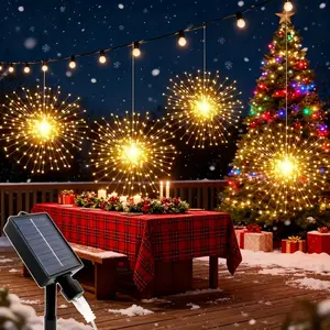 Solar Hanging Firework Lights, Smart LED Copper Wire String Light, 240 Leds Warm /multi-Color, Adjustable Modes, Outside Led Lights, Outdoor Decor, Outdoor Decorative Light, Outdoor Patio Lights, Garden Lights