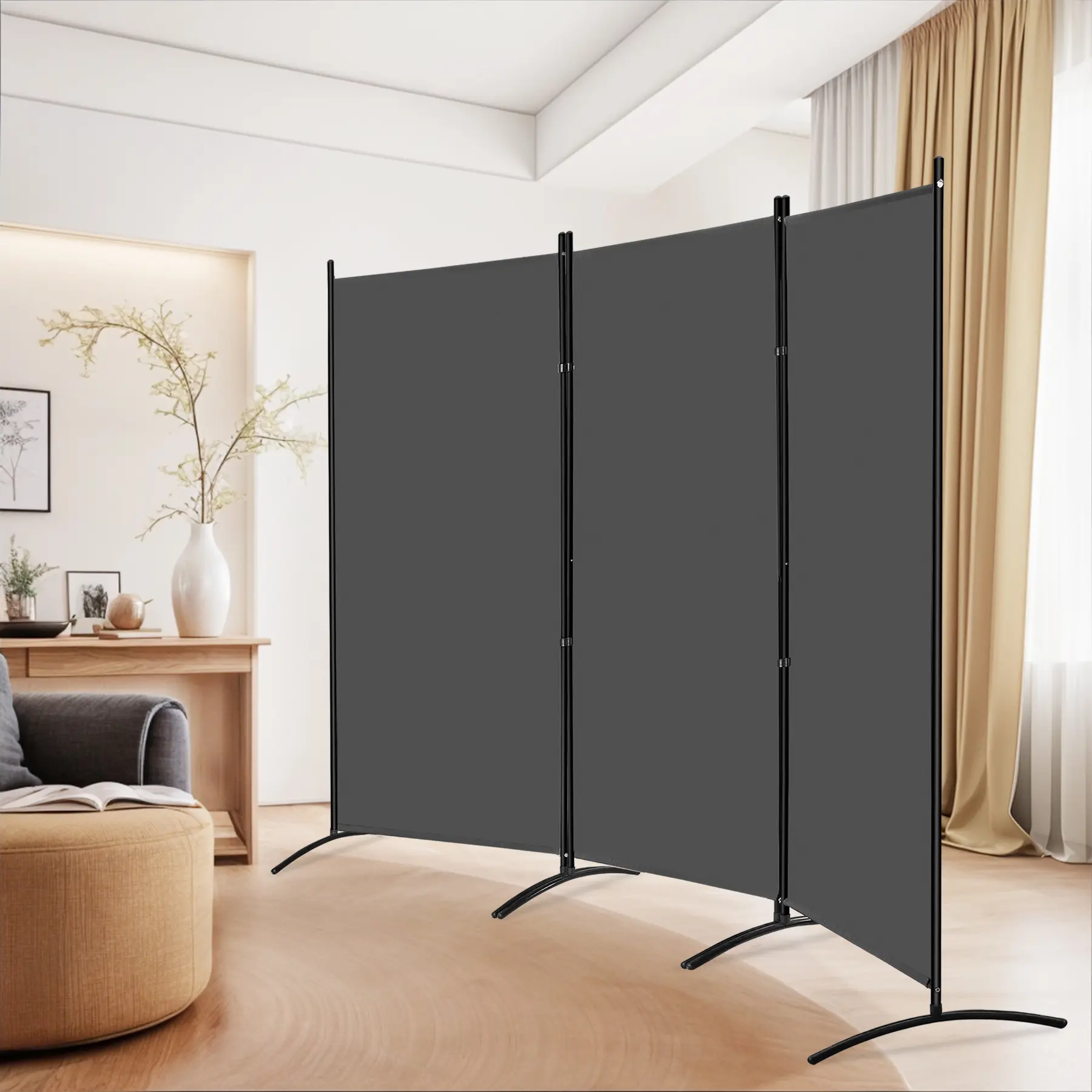 NewChoiceDeal 3-Panel Folding Flexible Adjustable Freestanding Room Partitions - Portable Wall Divider, Modern Zigzag Design, Sturdy Metal Frame, Fast-Install, Space-Saving for Home Office
