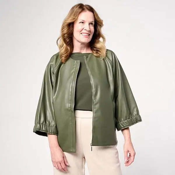 MarlaWynne WynneCollection Faux Leather Unstructured Jacket