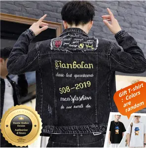 Rustic Rodeo Denim Men's Long Sleeve Denim Jacket Classic Blue Cool Black Vibrant Yellow Unique Prints Eagle Motifs Casual Coats