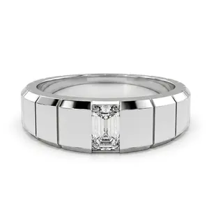 Jzora Classic Emerald Cut Men's Wedding Band Wide Ring Anniversary Gift for Husband and Dad