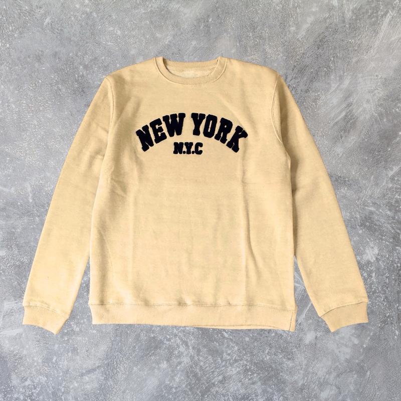 Unisex New York Chenille Patches Embroidery  Regular Fit Long Sleeve Sweatshirt Fall & Winter Daily Wear Outfits Tops Casual Mens Womens Fleece Fabric to keep warm and comfy