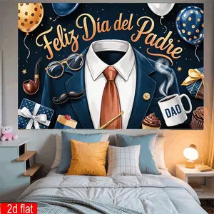 2D 1pc Dia Del Padre Banner, Happy Father's Day Backdrop, Gentleman Suit, Balloons & Gifts, Spanish Father's Day Background, Photo Booth