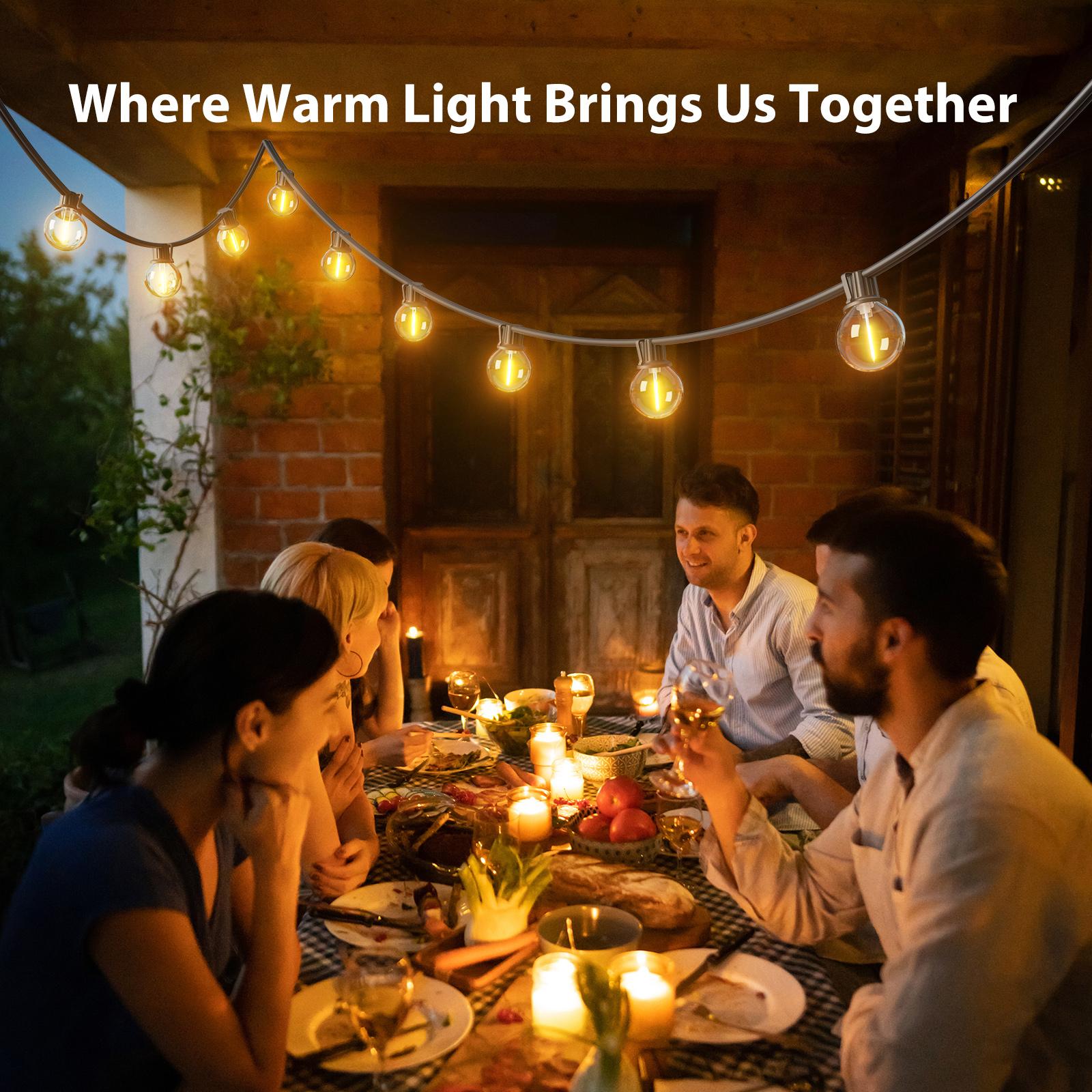 Outdoor String Lights Patio Lights, Shatterproof G40 Vintage Edison Bulbs, Outside Hanging Light Waterproof for Porch, Deck, Garden, Dimmable 2700K, for Yard Camping Gazebo Porch Balcony, Home Decor, Halloween Decorations, Christmas Decor