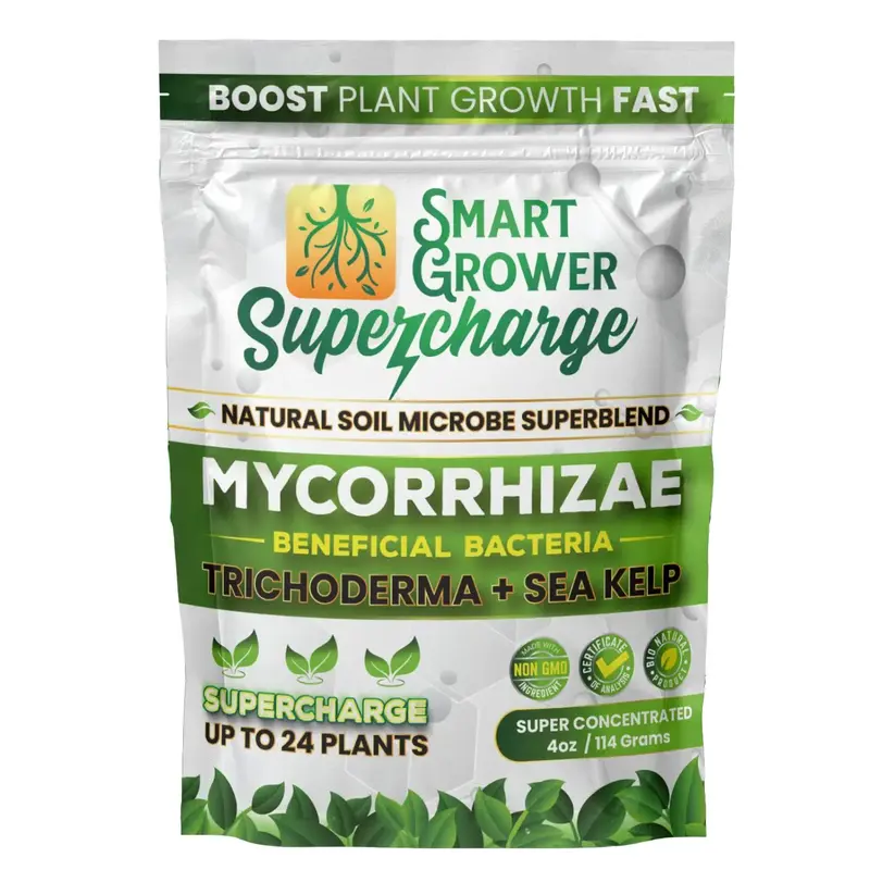 Mycorrhizal Fungi Root Enhancer With Beneficial Bacteria, Humic, Amino, Yucca, Sea Kelp, Trichoderma, Mycorrhizae, Compost Tea, Boost Plant Growth, Smart Grower Supercharge Organic Potting Soil Complete Balanced Npk