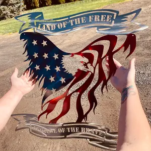 American Eagle, Land of the Free Because of the Brave metal wall hanging for patriotic Americans Decor