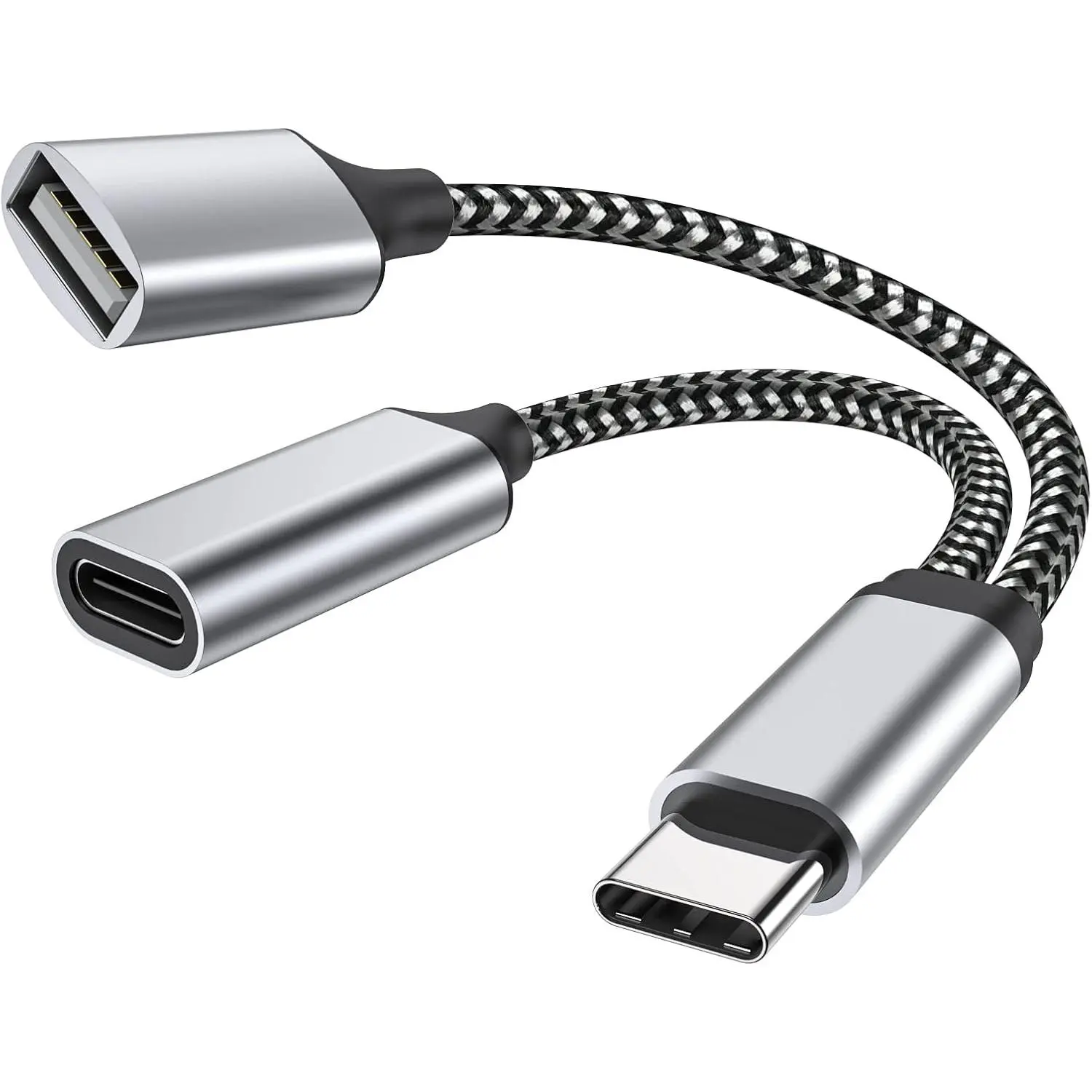 USB C OTG C to USB Splitter USB C Splitter PiKVM OTG Cable 18W PD Type C OTG Charging Adapter for GalaxyS24 Google Chromecast Onn TV 4k Plus 3D Printer Octo4a Fifine AM8 Microphone iPhone16
