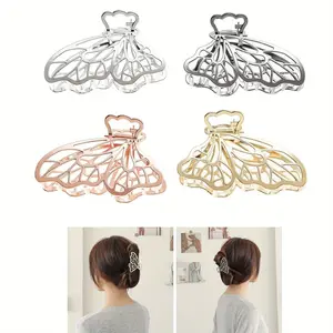 4 Pack Large Metal Hair Claw Clips Set,Butterfly Barrette,Non-slip Hollow Jaw Clamp Clips,Hairpins for Women and Girls,Christmas Party Gifts,Hand Tools Kits