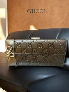Pre-owned GUCCI Leather Wallet Bronze Guccissima Heart Charm Long Continental Wallet