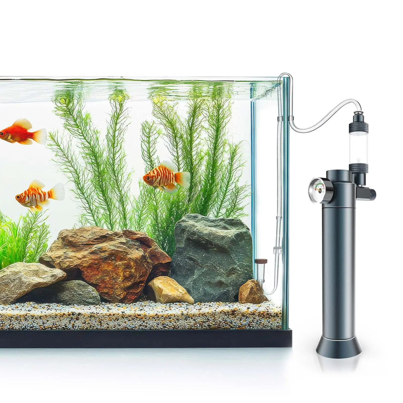 FZONE Compact Efficient Aluminum Mini CO2 System with Regulator for Nano Aquariums, 9.84" Tall for Tight Spaces, Includes 45g Dual-Thread Compatible Cartridge for Beginners