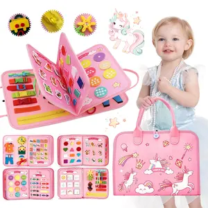 Busy Board, Educational Activity Developing Sensory Board for Fine Basic Dress Motor Skills, Travel Toys for Plane Car, Gift for Boys Girls