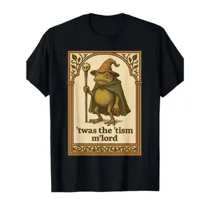 Humorous Wizard Frog Autism Awareness TShirt with Medieval Design Perfect for Casual Cosplay and Daily Wear