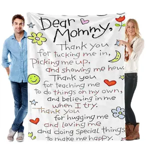 Dear Mommy Kids' Handwritten Thank You Flannel Blanket – Ultra Soft Cozy Plush Throw, Perfect Mother’s Day & Birthday Gift from Toddler, Warm Snuggle Blanket for Mom’s Bedroom, Cute Kid Doodle Design