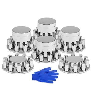 Axle Cover Chrome Abs Flat Top Combo Kit With 33mm Thread-on Lug Nut Covers 2 Front And 4 Rear Wheel Removable Center Caps For Semi