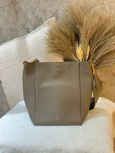 Pre-owned Celine Leather Tote Bags Soft Grained Calfskin Small Sangle Bucket Bag Taupe 1919H0516