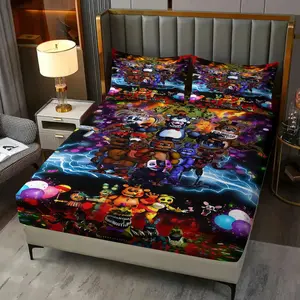 Five Nights at Freddy's Fitted Sheet Set, Decorative Bedsheet Sets, 3-Piece FNAF All Characters Print Bed Sheet Set, Soft Polyester Mattress Cover for Kids Teens & Gamers Bedroom, Ideal Gift for FNAF Fans & Gaming Enthusiasts