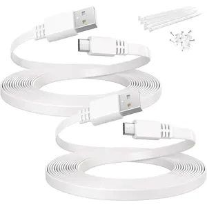 USB Extension  20FT 2Pack,Flat USB to  Long  Power Extender Cord Wire Replacement for  Camera,Blink Mini/XT2/Outdoor 3, Cam v4/OG,eufy,Ring Spotlight Plus
