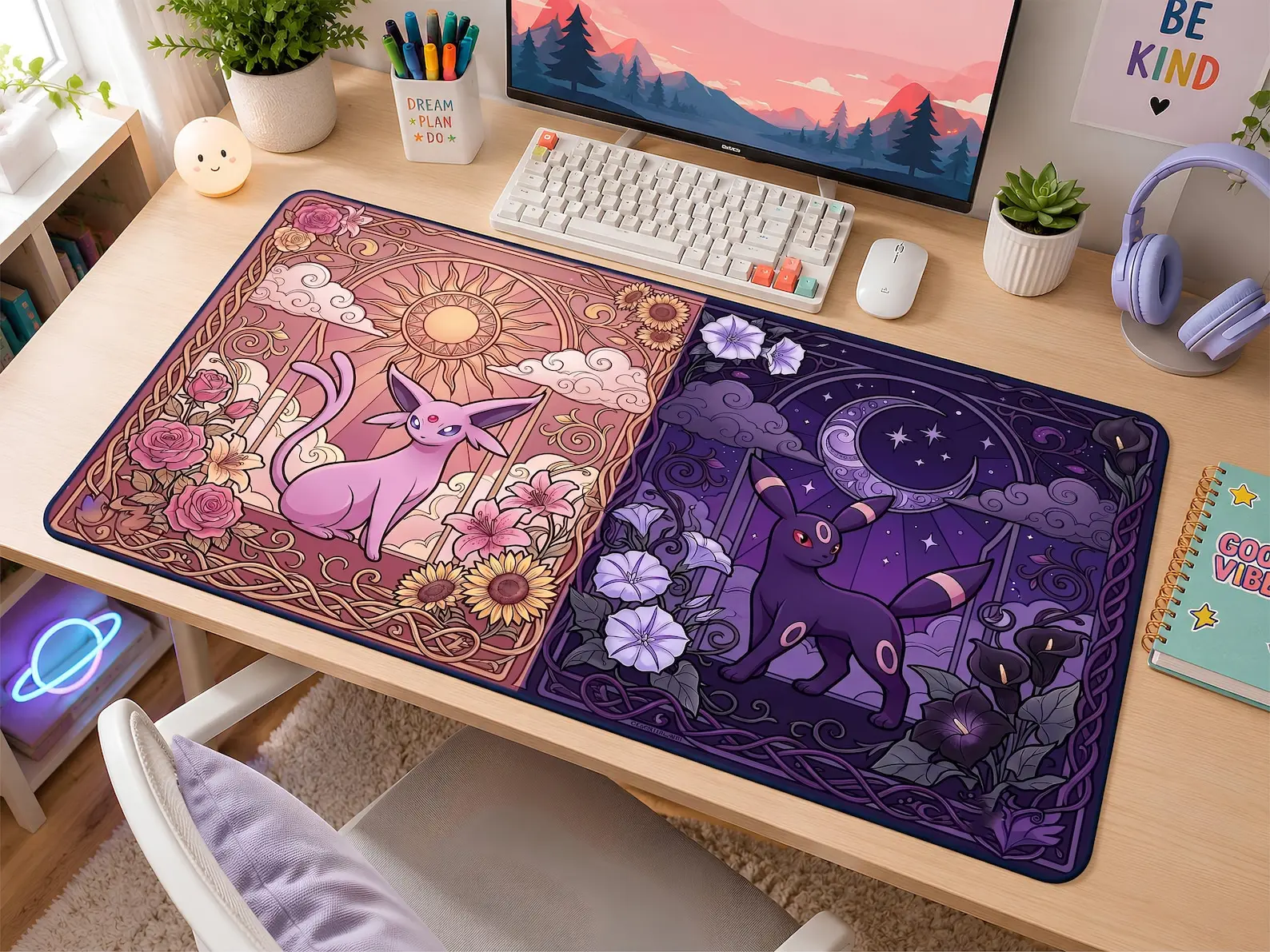 PKM Umbreon Espeon Anime Mousepad With Zones, TCG Playmat, Office Gaming Use Mat