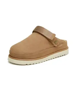 Women's Platform Style Clog Slippers 2026 Plus Size Suede Leather Closed-Toe Mules with Back Strap Fashion Casual All-Match Shoes for Spring Fall Comfortable Outdoor Walking Footwear Trendy Cross-Border New Style