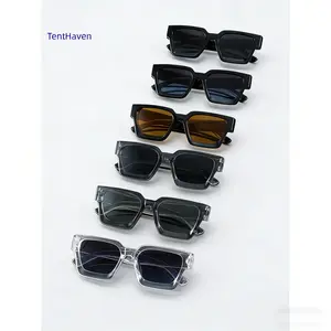 6-Pack Men's Rectangular Frame Street Style Sunglasses - Classic Thick Frame Simple Design Set, Trendy Shades for Street Photography & Outdoor Casual Activities