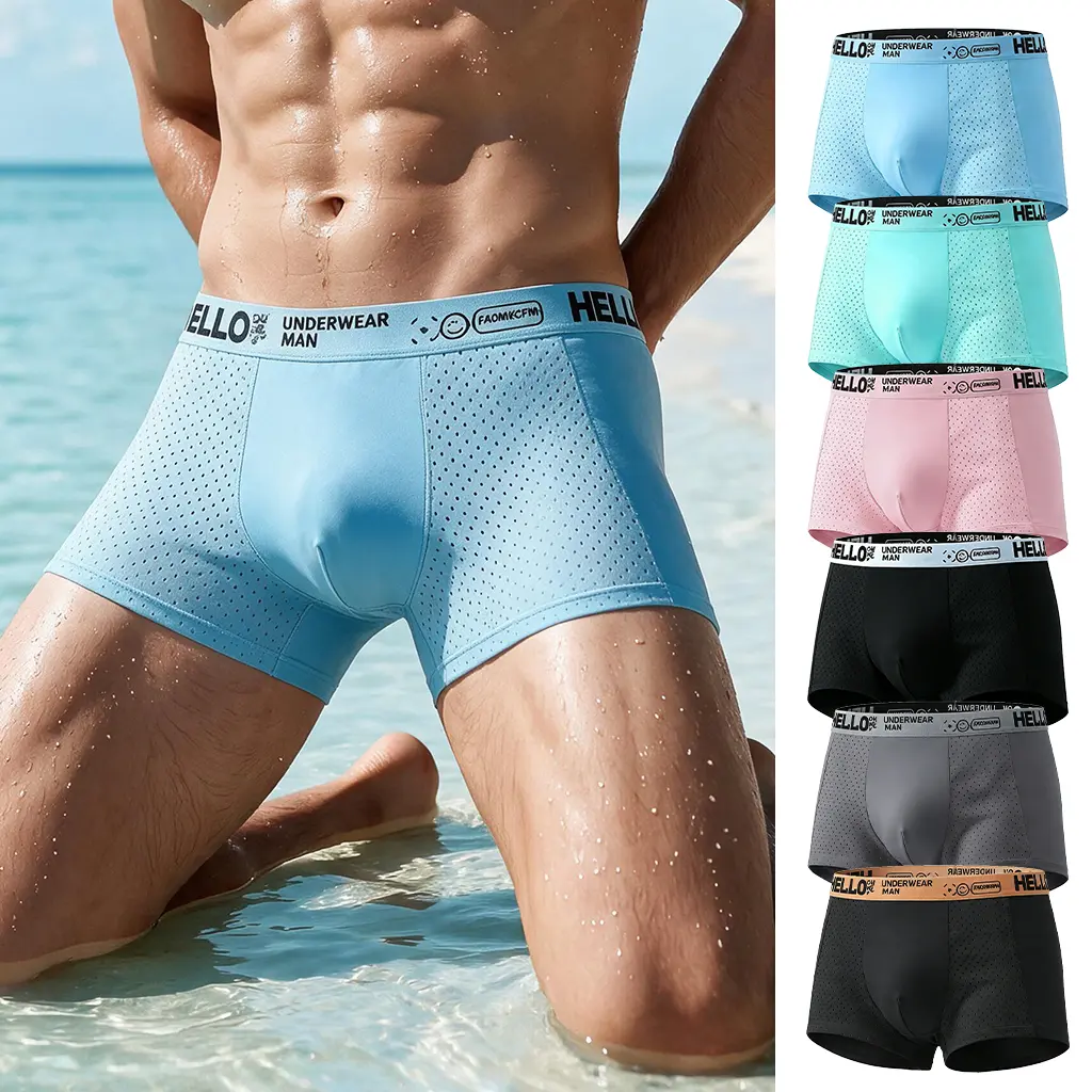 Men's XL Printed Boxer Briefs - Mid Waist Graphic Print Underwear with Letter Tape, Soft Skin Friendly Breathable Stretchy Supportive Menswear Basic for Daily Summer Use