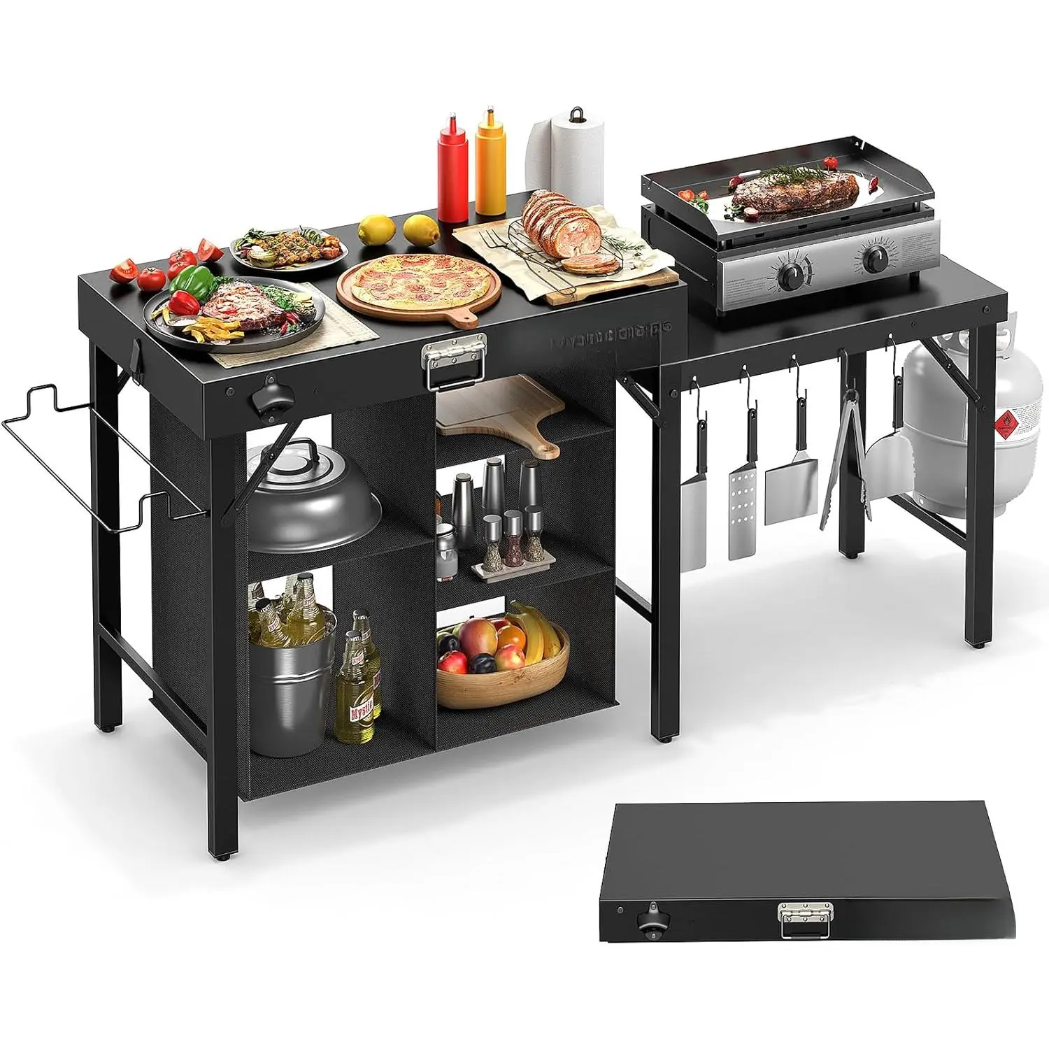 Grill Table for Blackstone Griddle, Portable Foldable Grill Table with Storage Fits Ninja, Blackstone Griddle Stand for Outdoor Camping, Picnic, Garden, Patio, Dining, BBQ, Party