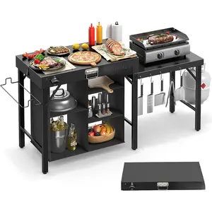 Grill Table for Blackstone Griddle, Portable Foldable Grill Table with Storage Fits Ninja, Blackstone Griddle Stand for Outdoor Camping, Picnic, Garden, Patio, Dining, BBQ, Party