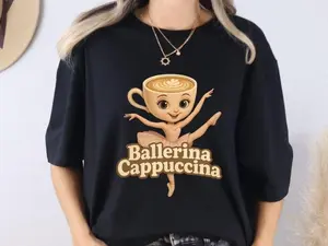 Ballerina Cappuccina Trendy Graphic Tee Cotton Shortsleeve