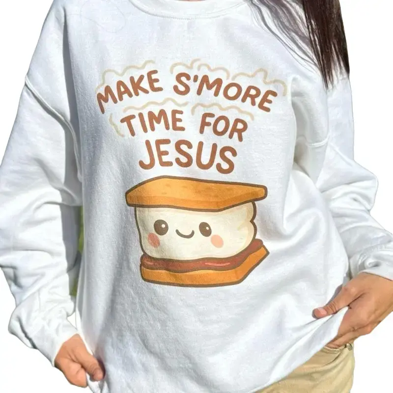 MarpleCollective S'more Time for Jesus Faith-Based Everyday Hoodie with Adorable S'more Design for Comfort and Style-Great Christmas Gift! Trendy Christian Shirt to Love Print Fall