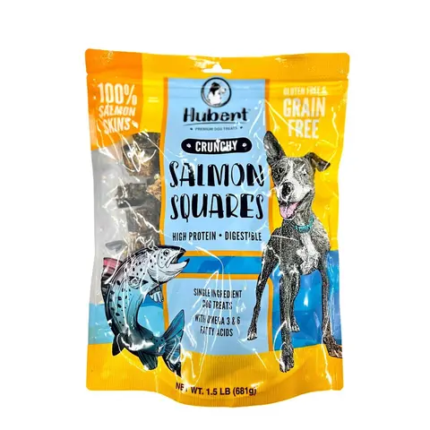 Hubert Salmon Skin Crunchy Chunk Dog Treats - All-Natural, Single Ingredient, Gluten-Free, High Protein, Omega-3 Rich, Universal Re-Sealable Puppy Snacks for Skin Shine