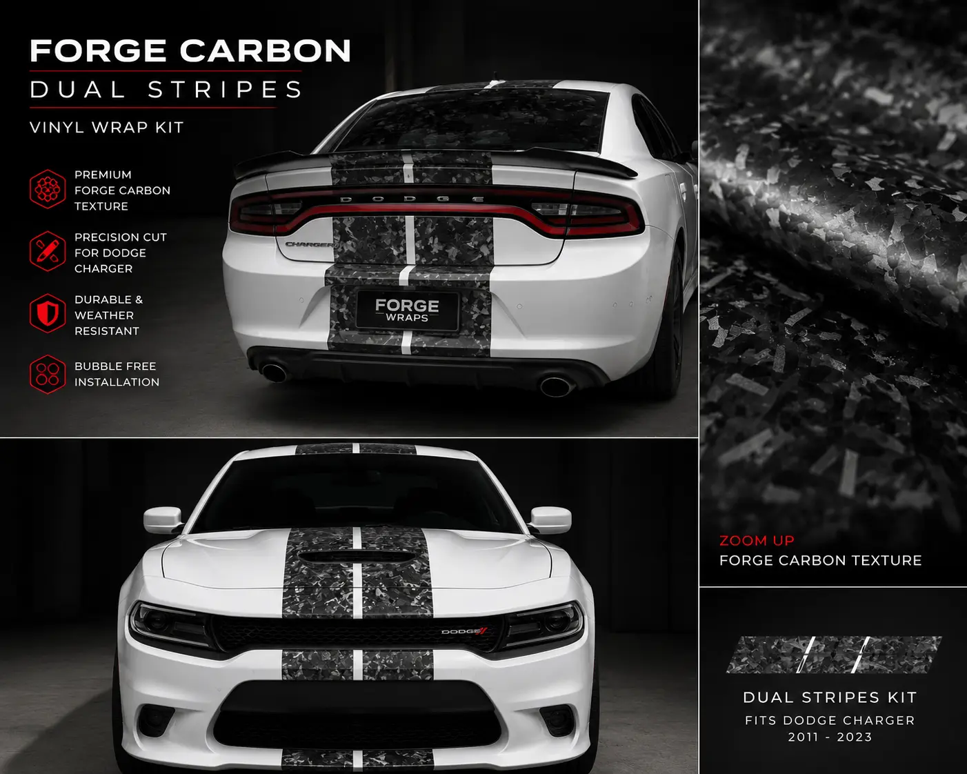 Custom Racing Stripes kit Forged Carbon Dodge challenger  2011-2023