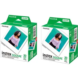 Fujifilm 2 Pack instax Square Instant Color Film, Twin Pack - 20 Exposures (40 Total), White Frame