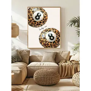Leopard Print 8 Ball "Lucky Me" Canvas Poster, Trendy Retro Aesthetic Wall Art, Unframed Funky Billiard Print for Living Room, Bedroom, Dorm Decor (Frame Not Included)