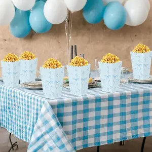 20Pcs Blue Bow Popcorn Boxes, Party Favor Bags, Gift Treat Candy Containers for Birthday, Baby Shower Party Supplies