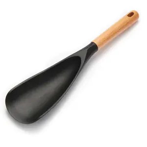 Silicone Cooking Spoon for Nonstick Cookware - Wooden Handle Kitchen Spoon for Mixing, Flipping, Scraping & Serving - Heat-Resistant Spatula for Baking, Stirring
