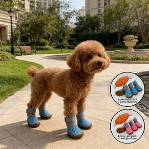 Summer High-Quality Breathable Mesh Dog Shoes Set of Four, Anti-Slip Durable Poodle Pet Shoes for Outdoor Walking, Comfort Soft Sole Puppy Shoes