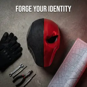 Deathstroke Latex Mask, Arkham City Superhero Cosplay Prop, Versatile Resin Mask Style for Halloween, Christmas, Easter, Prom, Party, House Scenes, Dress-up Spoof Costume Accessory Adjustable Waist Blue & White Funny Double Happy Birthday dream mask