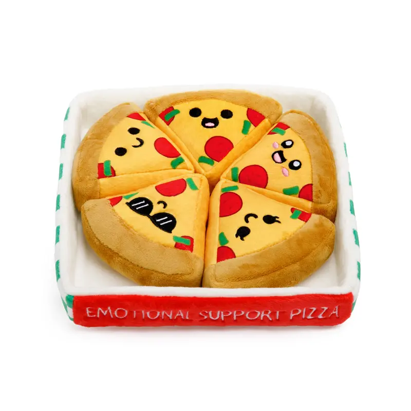 Emotional Support Pizza - 5 Soft & Fluffy Plush Slice Toys in Box Funny Cute Gift for All Ages V-day Presents Kids Classrooms