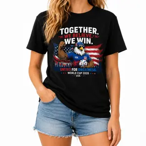 Men’s & Women’s USA Soccer Spirit Graphic T-Shirt, Together We Win Eagle Print Cotton Blend Oversized Tee, Y2K Sports Fan Top, Vintage Graphic Tees, Trendy Graphic Tees for Women Cute Tops