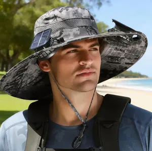 4-color outdoor wide-brimmed summer outdoor fan cap fisherman hat sun hat with 2 solar fans UPF50+ ideal summer accessories for camping, hiking and sports bucket fishing protection hat-solar